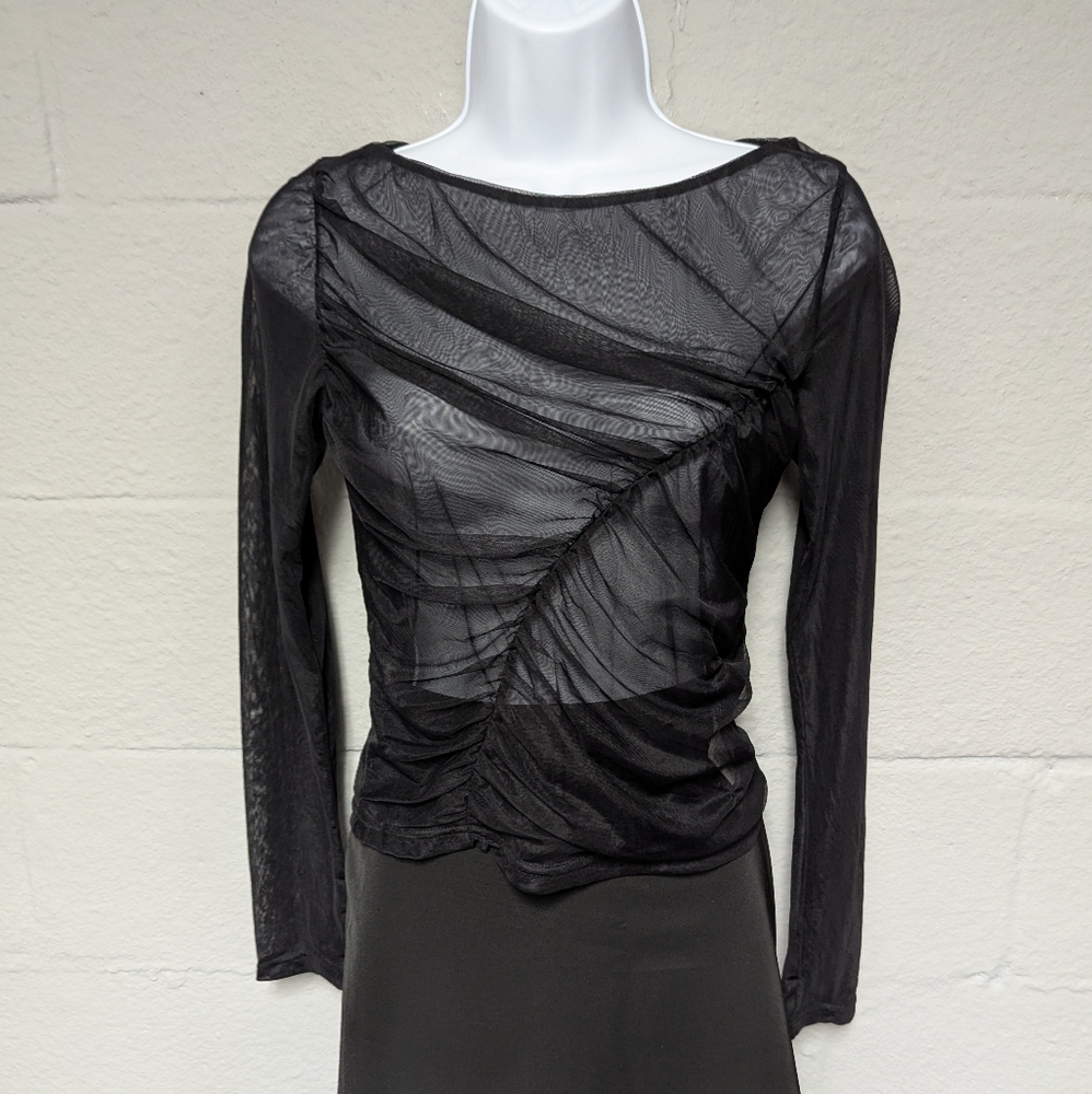 NWT  SNDYS Black Mesh Top Sheer 100% Nylon size M
